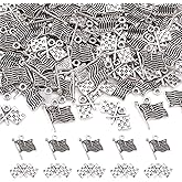 PandaHall 60pcs American Flag Charms for Independence Day Jewelry Making 60pcs Car Racing Flag Pendants Antique Silver Alloy Flag Dangles for Women Men‘s Necklaces Bracelets