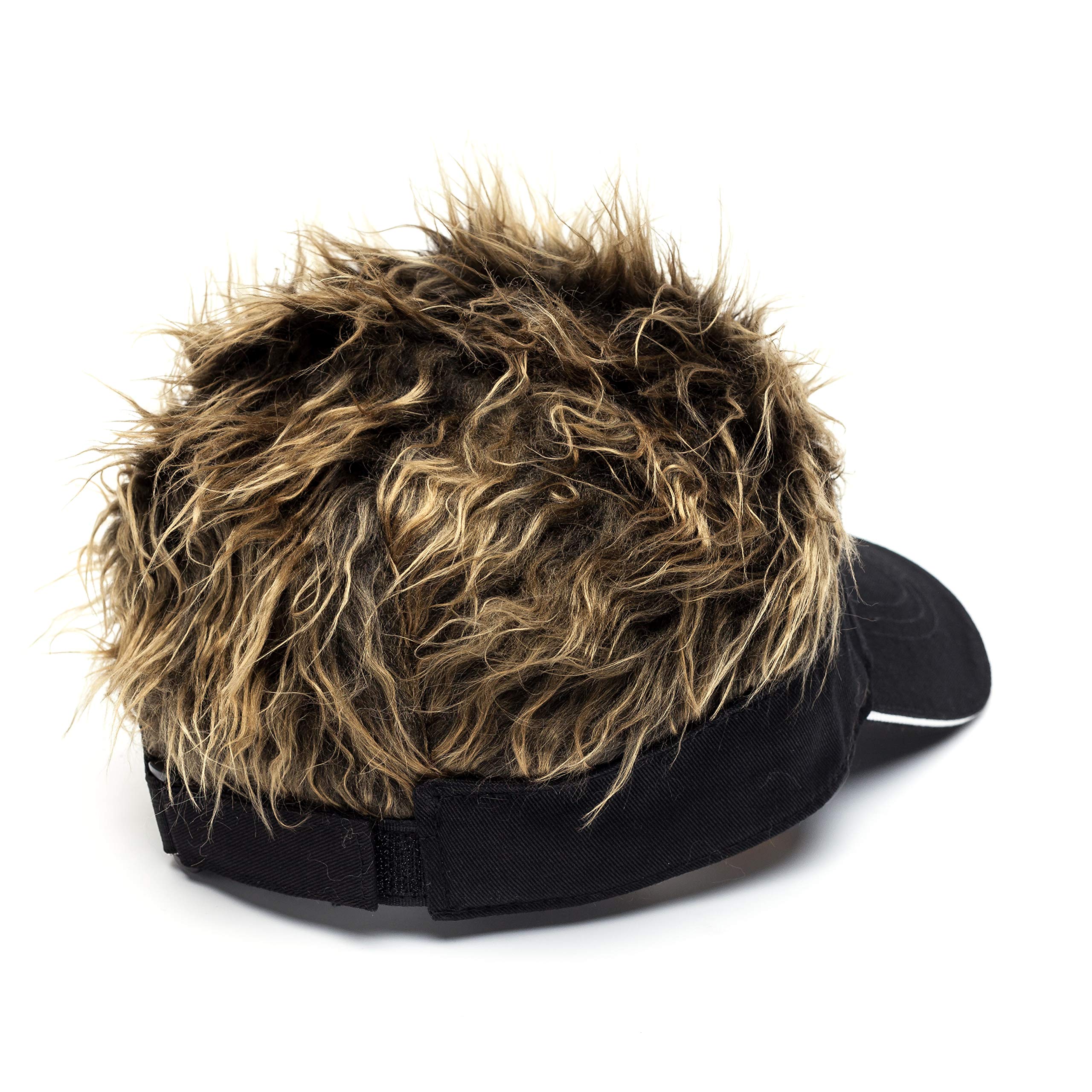 Men\'s Novelty Flair Spiked Hair Visor Sun Funny Golf Cap Fake Wig Peaked Adjustable Baseball Hat Black Brown