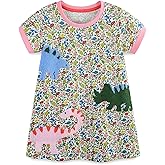 Hongshilian Little Girls Casual Cotton Dress Cartoon Print Short Sleeve Summer T-Shirt Skirt Dresses