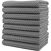 POLYTE Ultra Premium Microfiber Kitchen Dish Hand Towel Waffle Weave, 8 Pack (16x28 in, Gray)