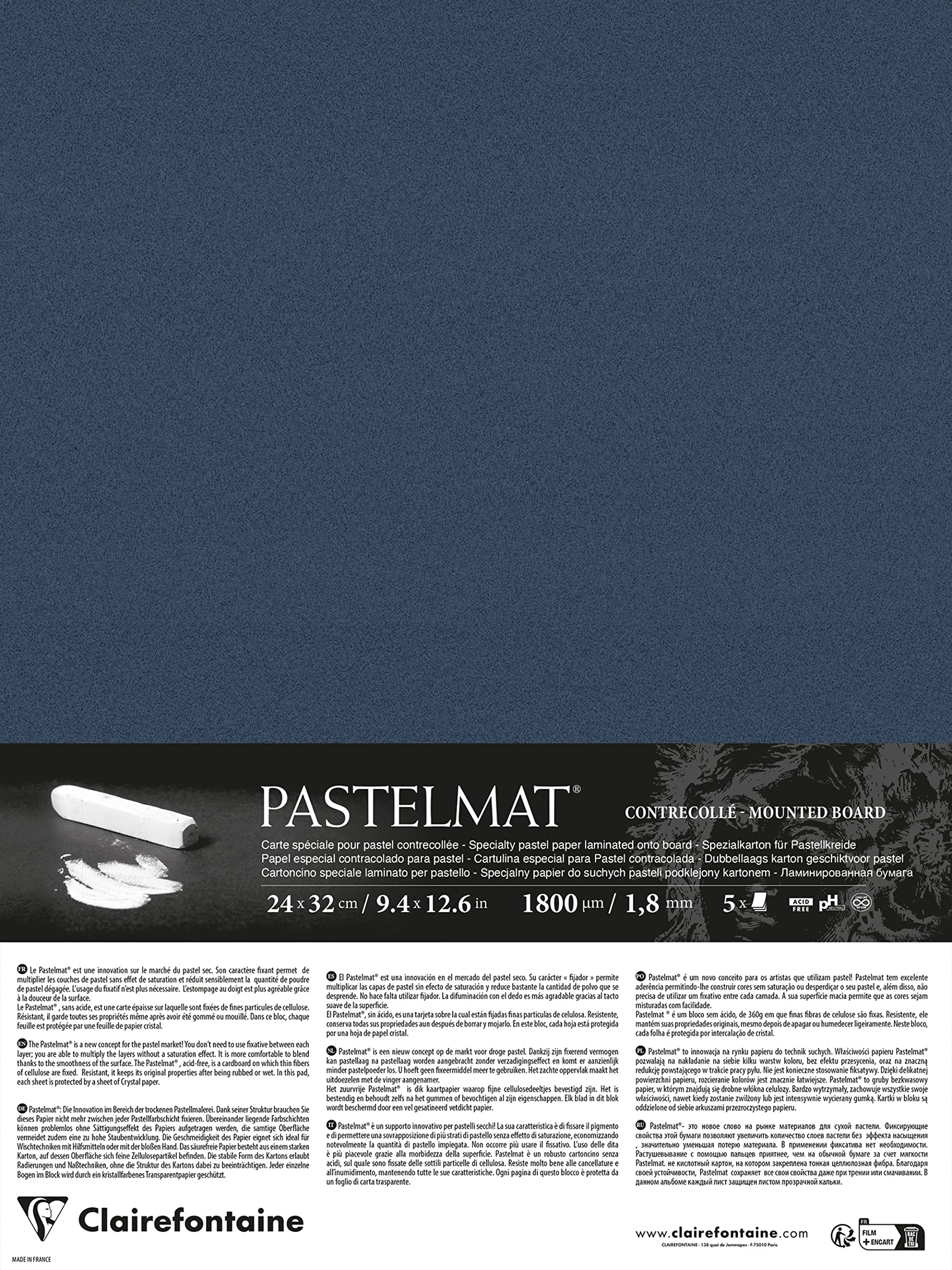 Clairefontaine 796014C - Pastelmat Laminated Paper - 5 Laminated Sheets Special Card for Dry Pastels - 24x32 cm 360g 1.8 mm - Dark Blue - Made in France — image 1