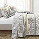 Lush Decor Nesco Stripe Quilt Queen Size 3 Piece Set Full/Queen Yellow & Gray - Striped Bedding Set Queen Quilt - Yellow Quilts - Boho Bedroom Decor