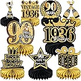 9 Pcs 90th Birthday Decoration for Men Women 90th birthday Centerpieces for Tables Decorations Cheers to 90 Years 1936 Birthday Honeycomb Table Topper Black and Gold 90th Birthday Party Favors