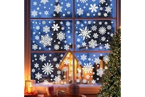 MISS FANTASY 335Pcs Snowflake Christmas Window Clings - Christmas Decorations Snowflake Christmas Window Decorations Stickers for Glass Windows Indoor Wtiner Holiday Office Bedroom Decor (8 Sheets)