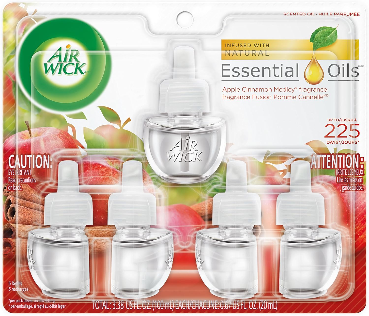 Air Wick Scented Oil 5 Refills, Apple Cinnamon Medley, (5X0.67oz), Air Freshener (Pack of 2)