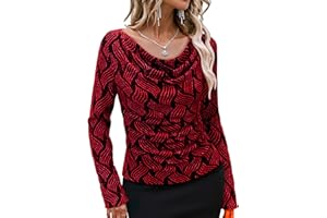 Bebonnie Women's Cowl Neck Long Sleeve Stretchy Sequin Tops Glitter Evening Cocktail Party Slimming Shirts