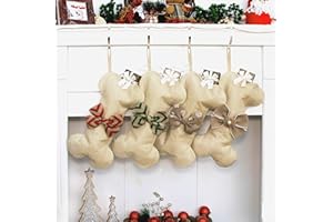 Beyond Your Thoughts New Linen Dog Bone Christmas Stockings for Pet Jute Natural Burlap Holidays-16 inches x 8 inches 2# Green Bowknot (1 Pack)