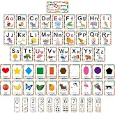 D-FantiX 58 Pieces Alphabet and Number Bulletin Board Set | Manuscript Educational Preschool Cards, Alphabet Number Colors Shapes Posters, Kindergarten Preschool Classroom Wall Decor
