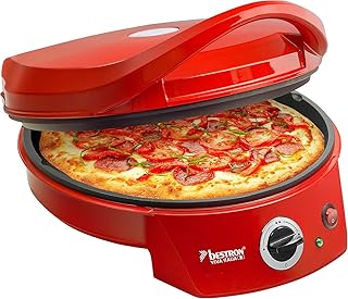 Bestron Elektrischer Grill-Pizzaofen, Viva Italia, Ober-/Unterhitze, Bis max. 180°C, 1800 Watt, Rot