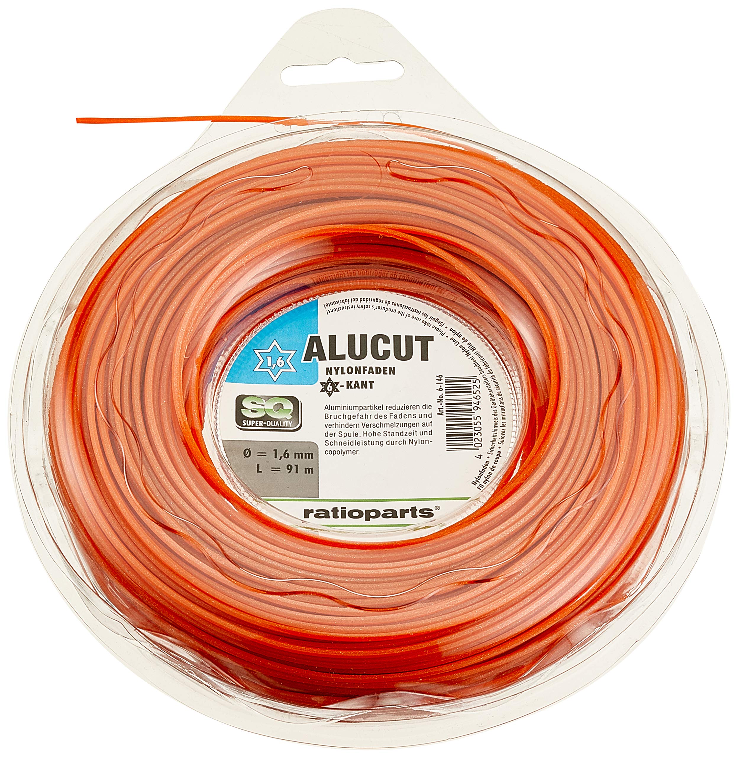 Ratioparts Nylon Line 1.6 mm Alu-Cut 91 m Trimmer Line Hexagonal Line - Orange