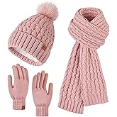 Harcent Womens Winter Warm Beanie Hat Long Neck Scarf and Touchscreen Gloves Set with Fleece Lined Pom Skull Caps for Women