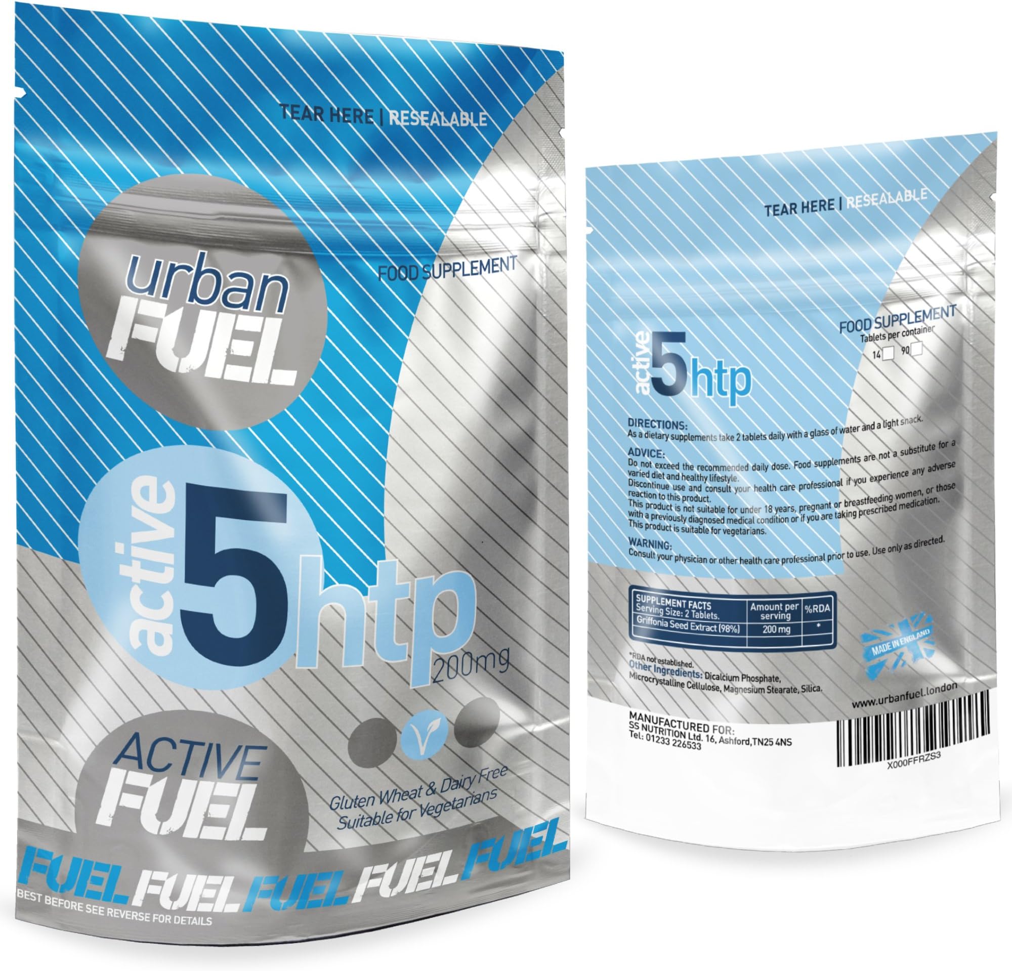 Active 5HTP 200mg High Strength Tablets by Urban Fuel UK GMP Manufactured 100% Natural 5-HTP Double Strength Pure 5HTP Pills