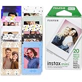 Fujifilm Instax Mini Film Twin Pack with 20 Moshify Colorful Frames | Refill your Instax Mini camera: twin pack with 20 sheets of Fujifilm film, 20 Moshify sticker frames to decorate every photo