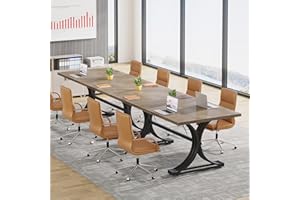 Tribesigns 10.5FT Conference Table, Modern Meeting Table for 8-10 People, Rectangle Seminar Boardroom Table for Office Conference Room with Stylish Legs (2, Grey + Black)