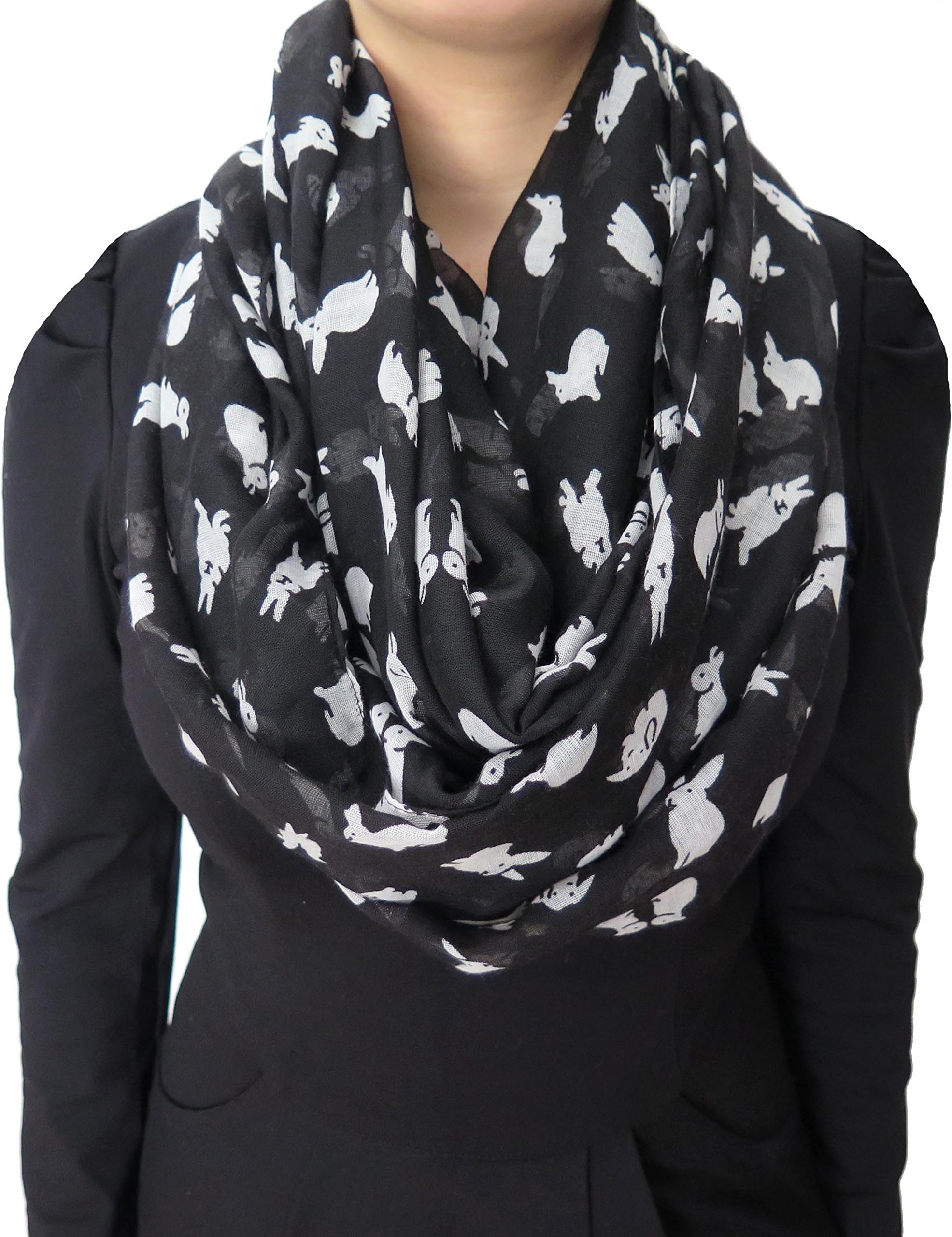 Lina & Lily Cute Rabbit Bunny Print Infinity Scarf Lightweight