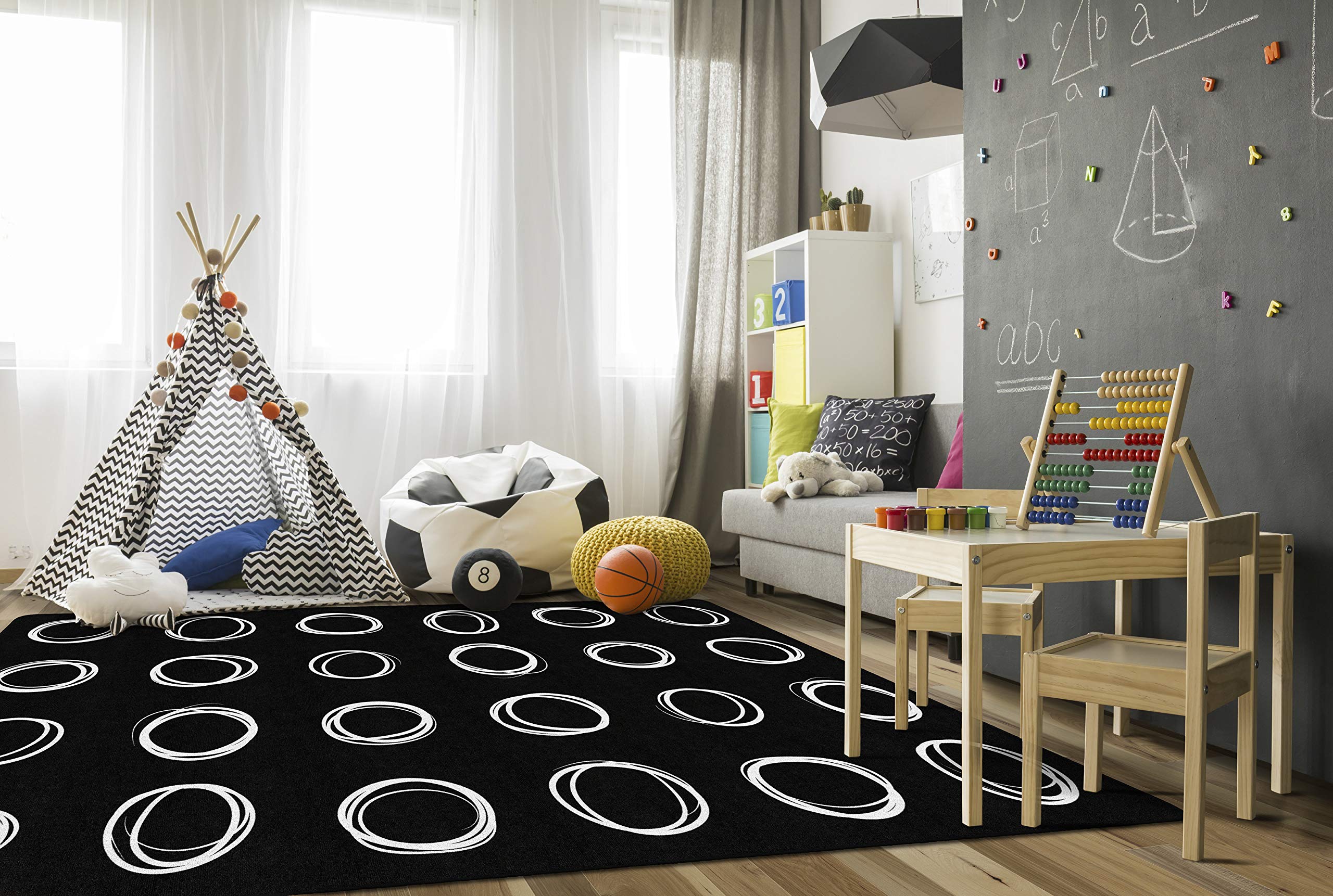 Flagship Carpets Circle Sampler Abstract Classroom Educational Area Rug for Kids and Teachers, Durable Quality for Schools, Preschool, Daycare, & Learning Centers, 7'6