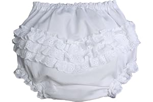 Little Things Mean A Lot Baby Girls White Elastic Bloomer Diaper Cover with Embroidered Eyelet Edging - NB