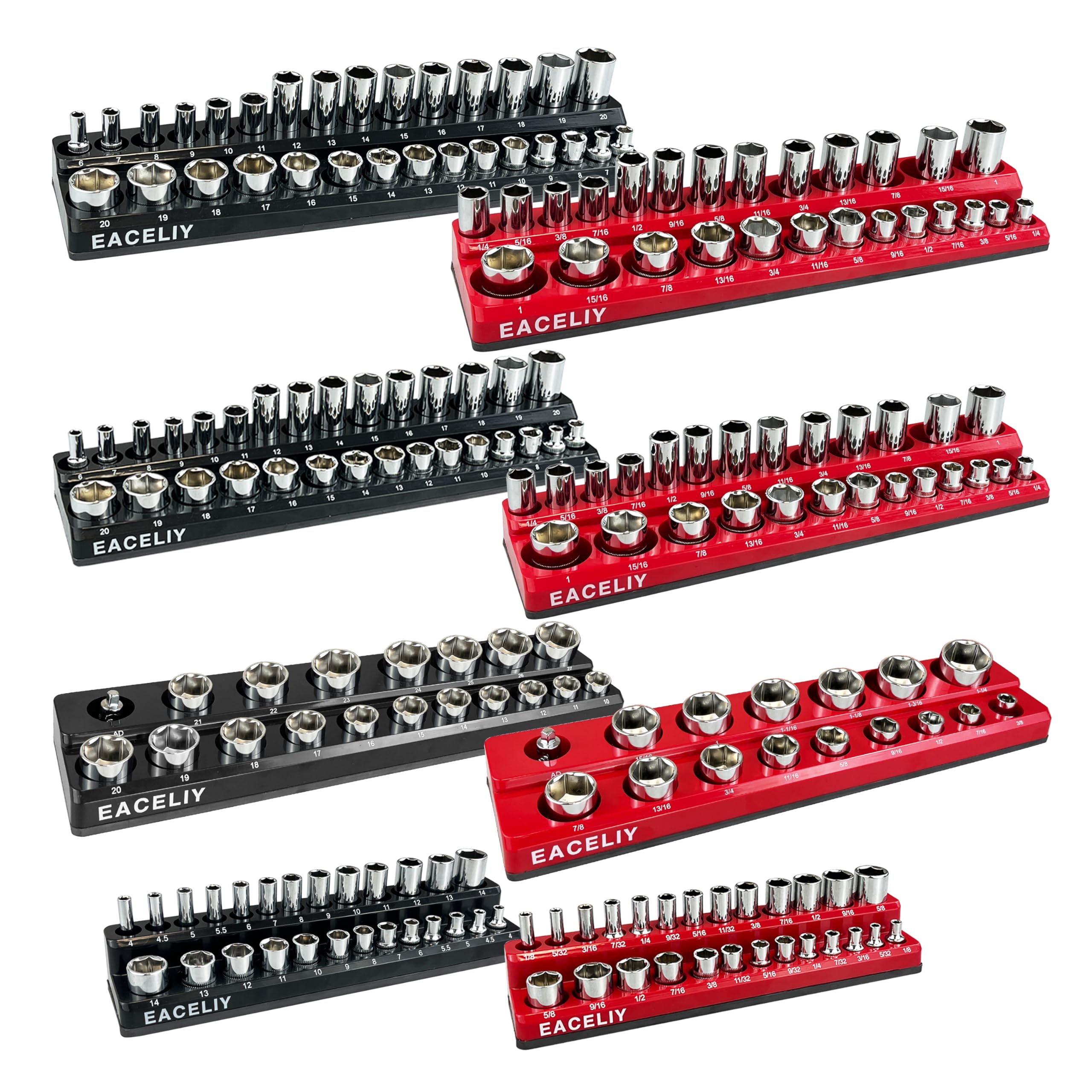 Photo 1 of 8Pcs Magnetic Socket Organizer Set, 1/2", 1/4" and 3/8" SAE & Metric Deep & Shallow Tools Tray Holder Kit, holds 199pcs Sockets (sockets not included) (8PC 1/2&3/8&1/4)