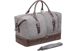 SEYFOCNIA Leather Travel Bag with Shoe Pouch,Weekender Overnight Bag Waterproof PU Leather Large Carry On Bag Travel Tote Duffel Bag