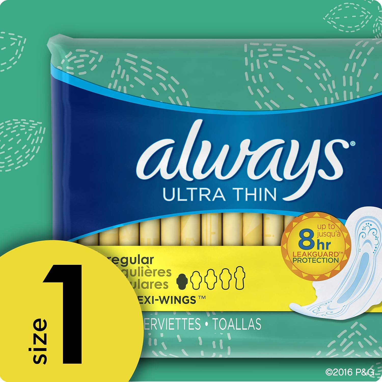ALWAYS Ultra Thin Size 1 Regular Pads With Wings Unscented, 46 Count: Health & Personal Care