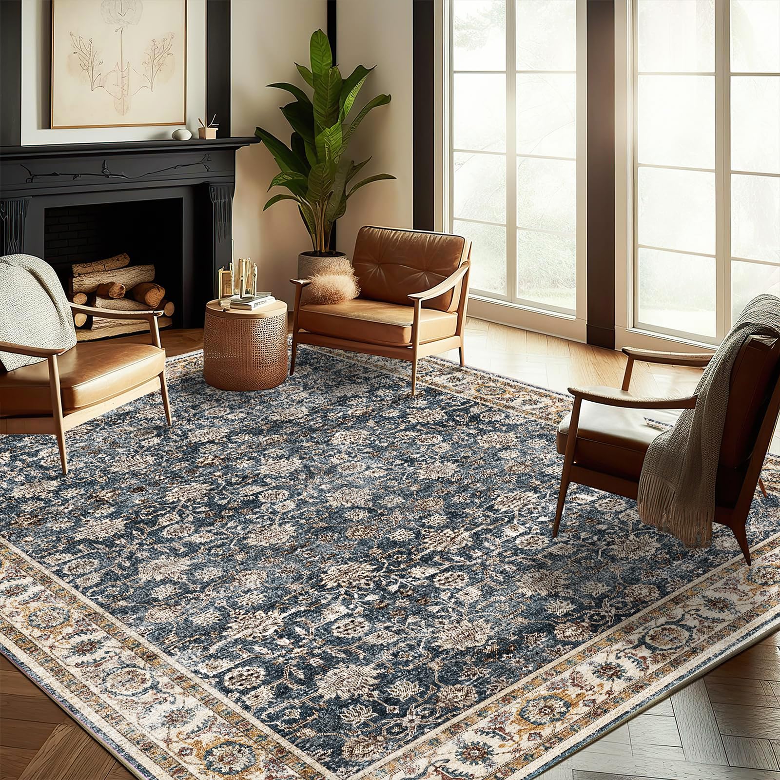 Photo 1 of ***USED RUG***CHAMPLANT Washable Area Rug 8'x10' Retro Boho Design Non-Shedding Non-Slip Easy Care Ideal for High Traffic Areas in Living Room Bedroom Office Coffee Table Kitchen Large Carpet