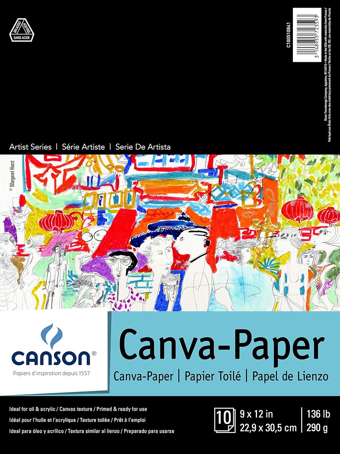 Canson 100510843 Foundation Series Canva-Paper Pad Primed for Oil or Acrylic Paints, Top Bound, 136 Pound, 16 x 20 Inch, 10 Sheets, 16" x 20", 0