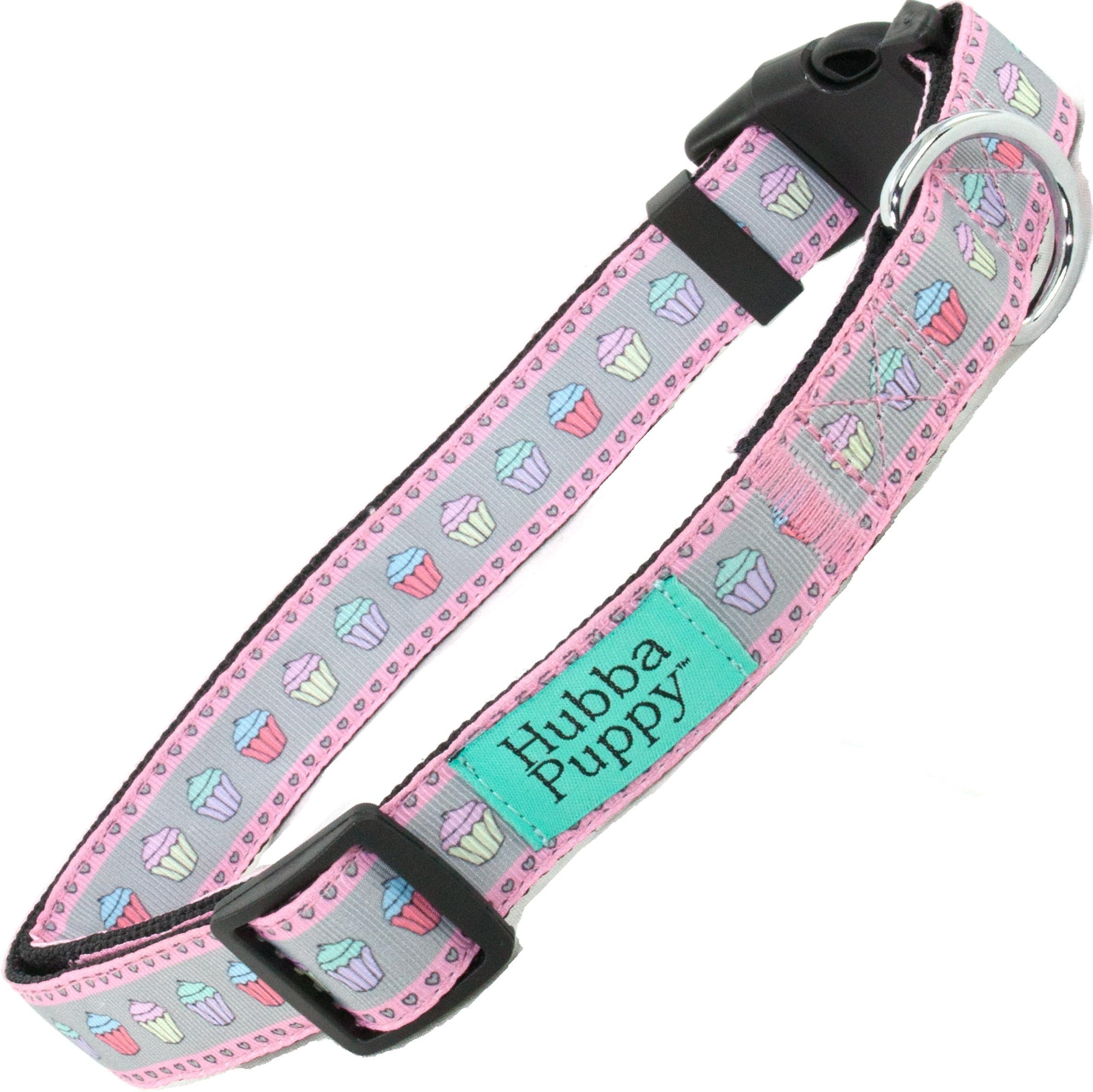 Hubba Puppy Pastel Cupcakes Nylon Dog Collar Adjustable for Small Medium and Large/XL Pets (Large/XL), Light Pink/Grey