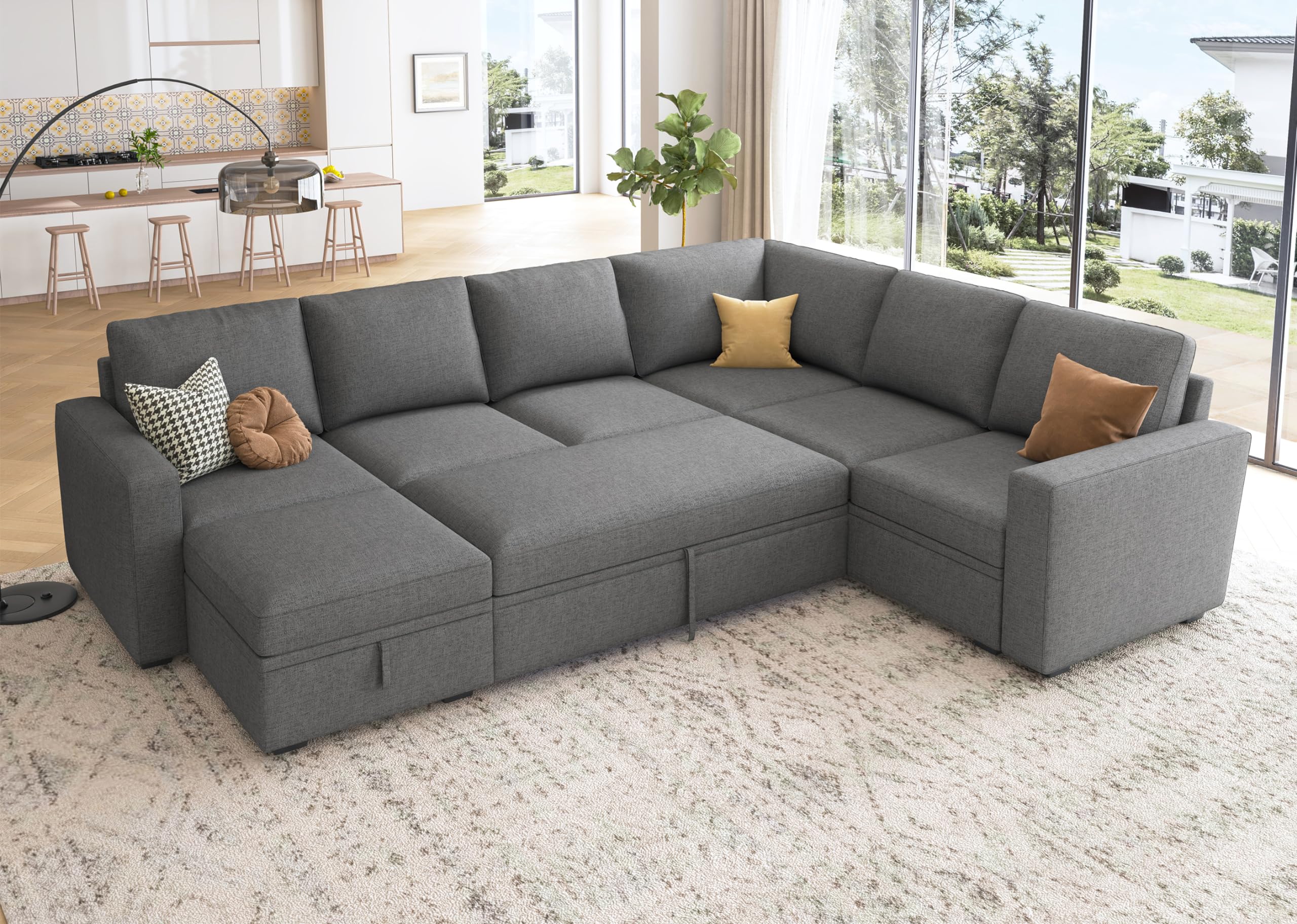 HONBAY Sectional Sleeper Sofa with Pull Out Bed, U Shaped Couch with ...