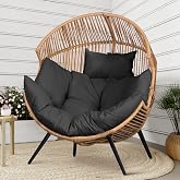 Shintenchi Wicker Egg Chair Rattan Patio Chair with Cushion, Oversized Patio Lounge Chairs Egg Basket Chair, Egg Seat for Indoor Living Room Bedroom Outside, Deep Grey