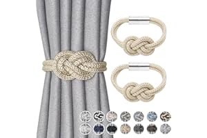NICEEC 2 Pack Mini Magnetic Curtain Tiebacks Nordic Simple Style Drape Tie Backs Elegant Hand Weave Rope Knot Decorative Curtain Holdbacks for Home & Office Thin Window Drapery (Beige)