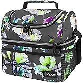 OPUX Lunch Box For Women, Insulated Large Lunch Bag Adult Work, Double Decker Lunchbox Meal Prep, Dual Compartment Leakproof Lunch Cooler, Lunch Pail Tote for Girls Kids School, Floral Gray 16 Cans