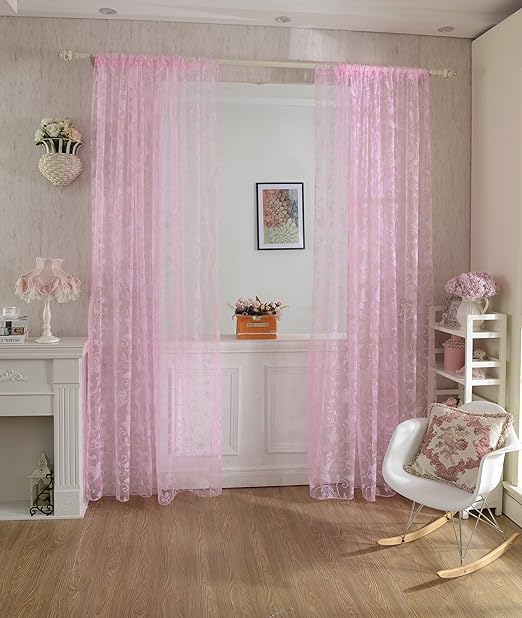Sharplace Rosa Voile Vorhang Tull Vorhange Transparent Dekoschal Fur Kinderzimmer Wohnzimmer 100 X200cm Amazon De Kuche Haushalt