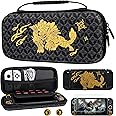 GLDRAM Carry Case for Nintendo Switch OLED Accessories, Black Switch Case Cover Bundle for Monster Hunter Rise with Travel Case, Dockable Hard PC Cover, Glass Screen Protector, Thumb Grip Caps