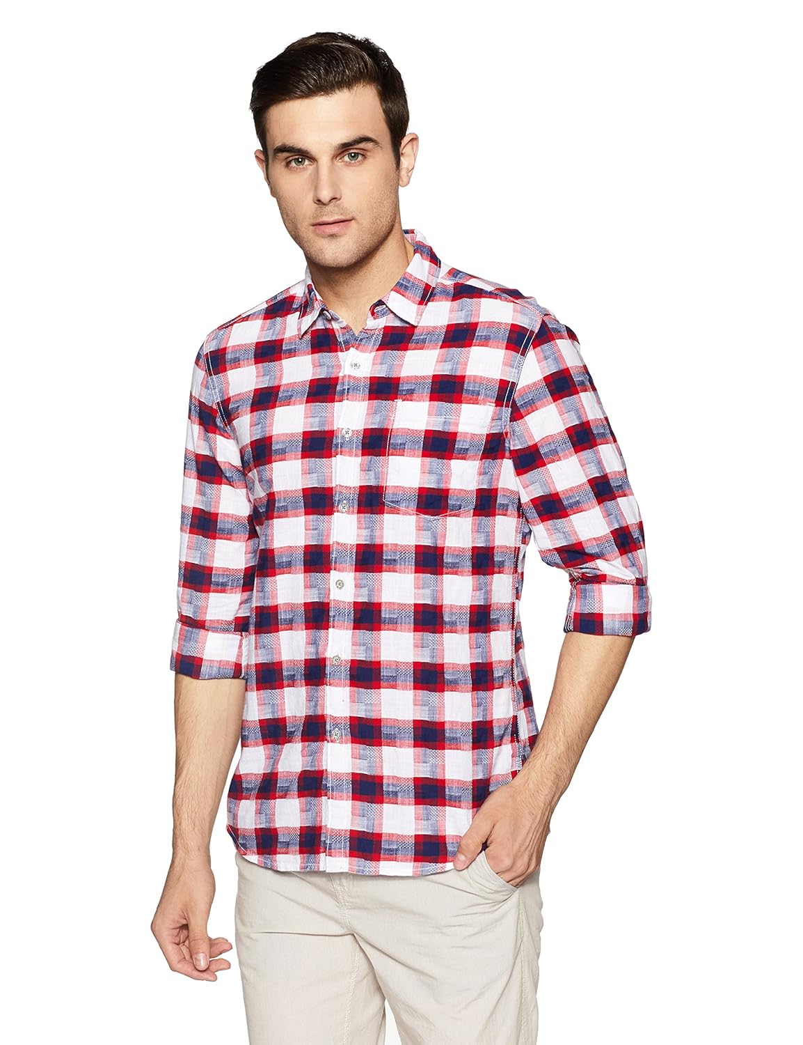 lee men's checkered slim fit casual shirt