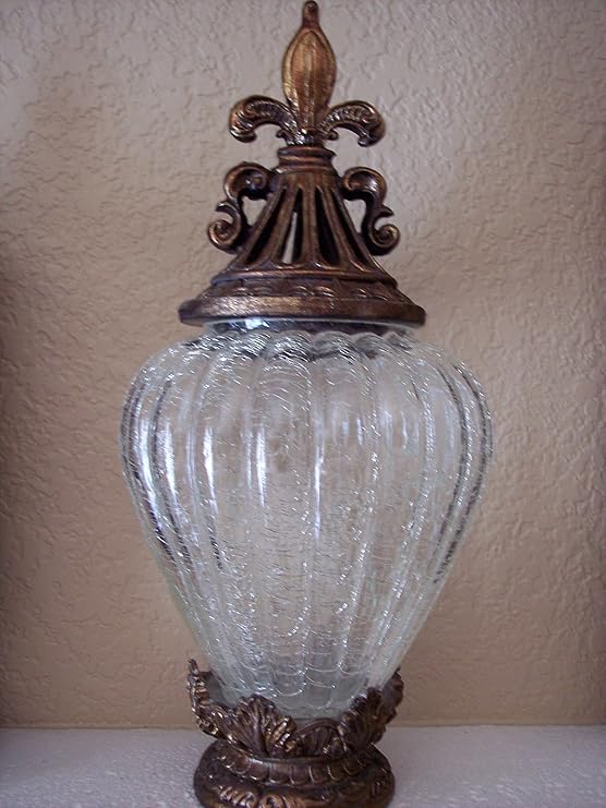 Fleur De Lis French Tuscan Glass Gold Potpourri Jar Canister Furniture & Decor