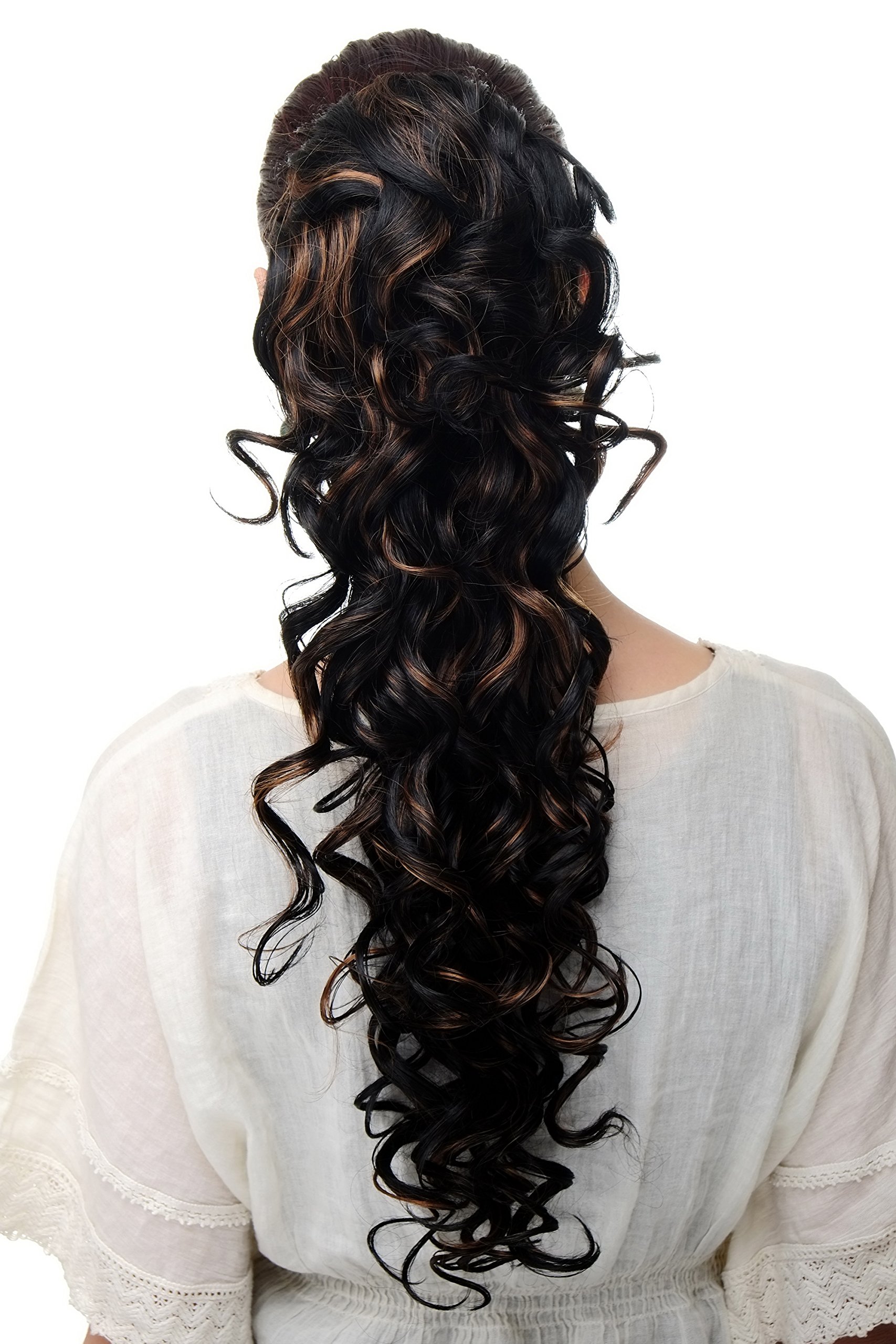 WIG ME UP - JL-3266-1BF30 Ponytail Hairpiece extension very long curled l curls black mixed with light copper brown claw clamp 22inch
