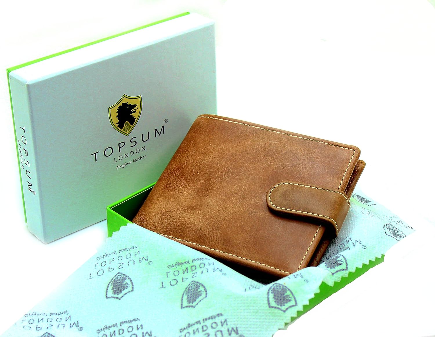 TOPSUM LONDON Mens RFID Blocking Bifold Wallet, Distressed Genuine Leather Coin & Card Holder, Vintage Handcrafted Design - Image 3