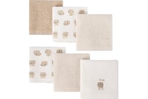 BEBE FAVOUR 6 Pack Baby Washcloths - 100% Cotton Terry Soft and Absorbent Wash Cloths for Face Hand Body Burp Rag Wipes - Essentials for Newborns Infants Toddlers Boys Girls (Brown Bear - 6 Pack)