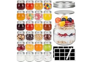 24 Pack Glass Mason Jars, 240 ml Canning Jars with Lids - 8 oz Airtight Glass Jars for Pickling, Jam, Jelly, Fermenting, Hone