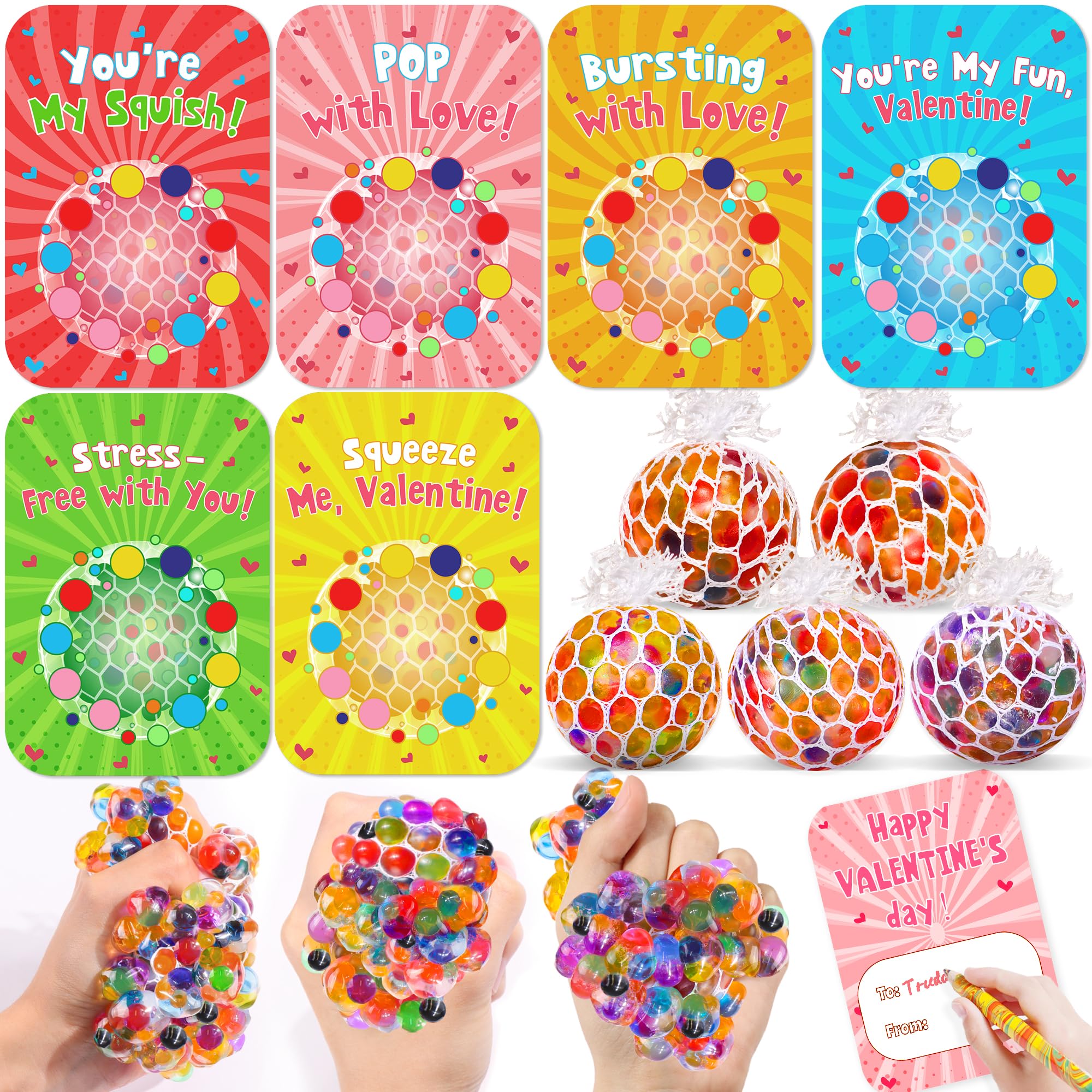 Photo 1 of 24 Pack Valentines Day Gifts for Kids Classroom Fidget Stress Balls with Valentines Cards Stress Relief Toys Squeeze Ball for Kids Boys Girls School Exchange Cards Gifts Valentines Party Favors Prizes