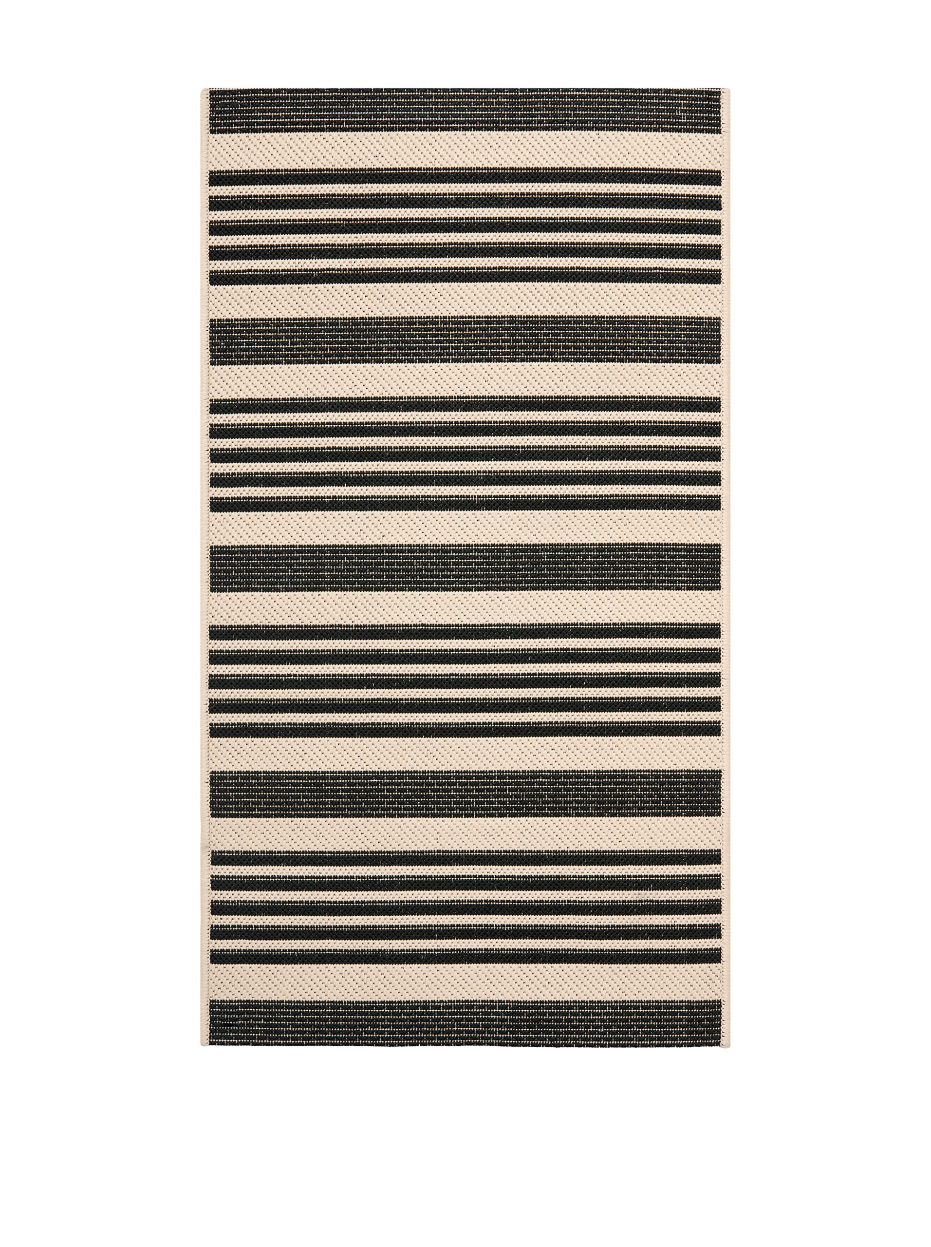 Safavieh Striped Indoor/Outdoor Woven Rectangle Area Rug, Courtyard Collection, CY6062, in Black / Bone, 79 X 152 cm for Garden, Patio or Any Outdoor Space