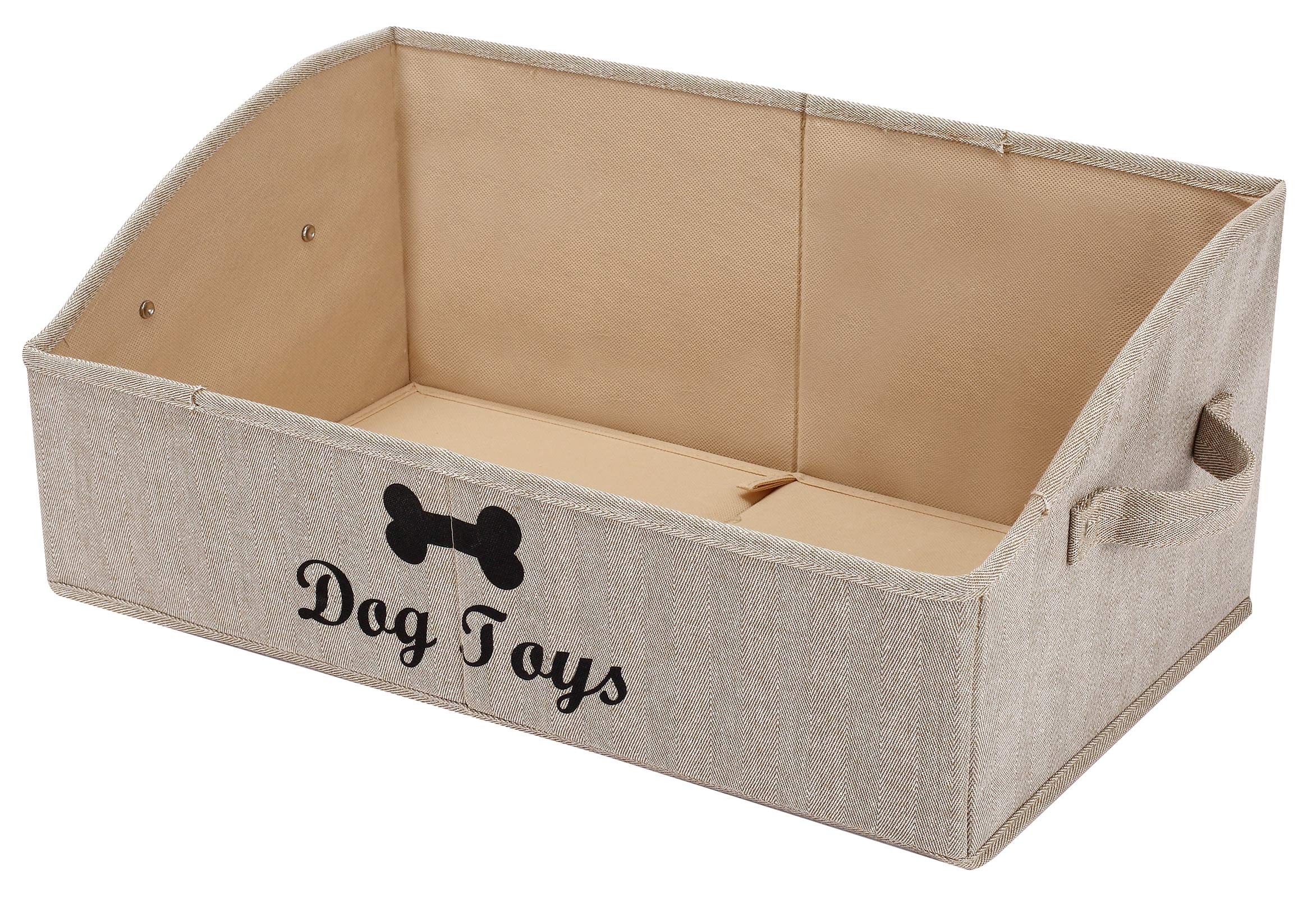 Geyecete Large dog toy bin dog toy box storage box - Foldable Fabric Trapezoid Organizer Boxes with Handle, Collapsible Basket for Dog Toys (KhakiStripe-DOG)