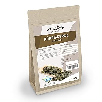 Mr. Brown Kürbiskerne ShineSkin | 1000 g | natur, schalenlos | eiweißreich, glutenfrei | leckere Knabberei! - Ideal auch zum 