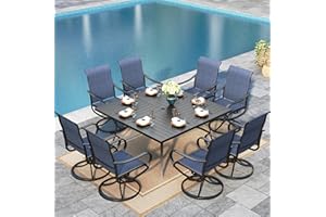 Sophia & William Outdoor Dining Set Patio Dining Sets Patio Table and Chairs Set 9 Pieces Square Outdoor Dining Table 60" for 8 with Swivel Patio Chairs for Garden Pool All Weather Blue