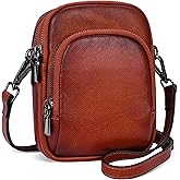 Iswee Vintage Genuine Leather Crossbody Bag for Women Shoulder Handbags Small Travel Phone Purse RFID with Adjustable Strap