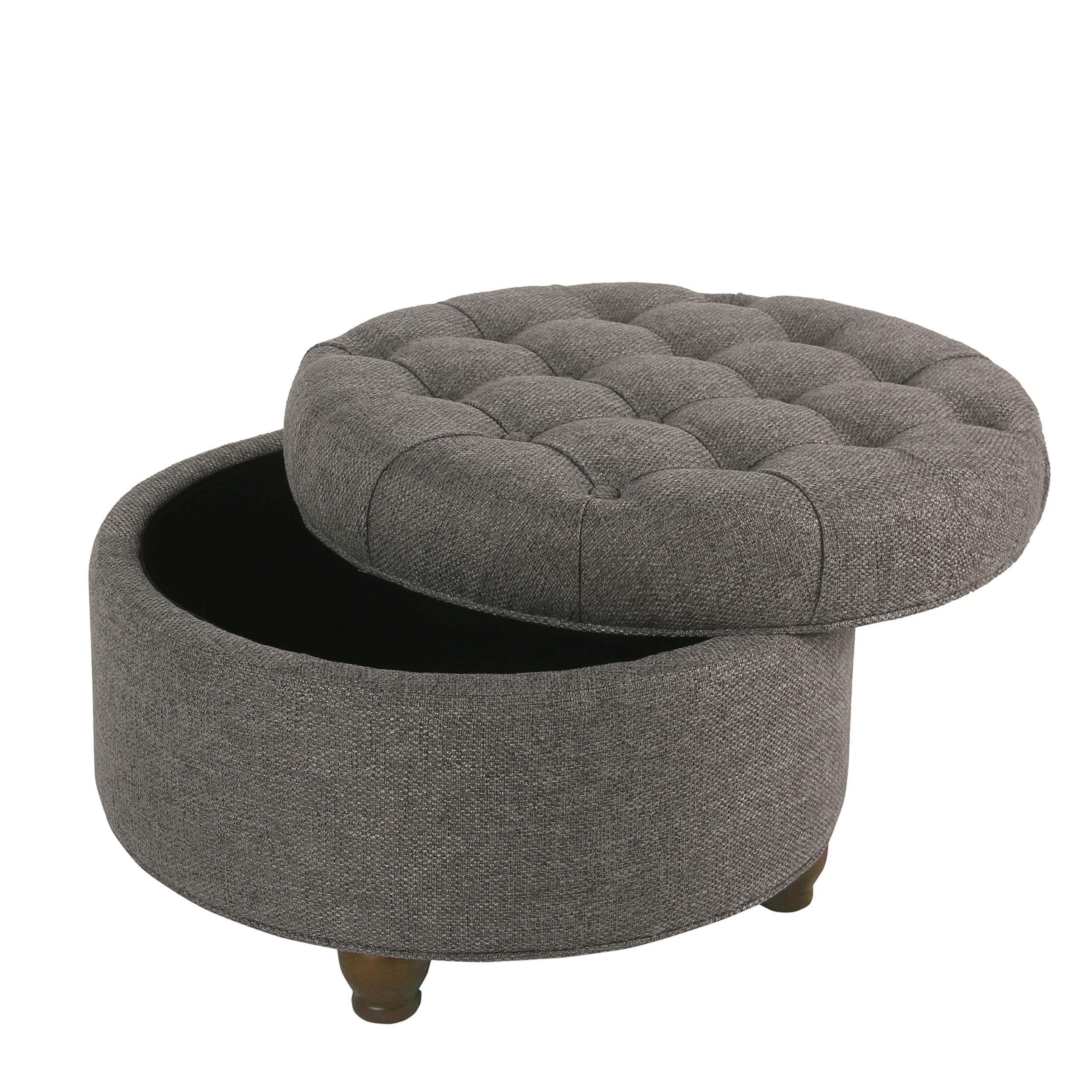 Homepop Home Decor | Button Tufted Woven Round Storage Ottoman | Ottoman with Storage for Living Room & Bedroom (Dark Gray) - Image 7