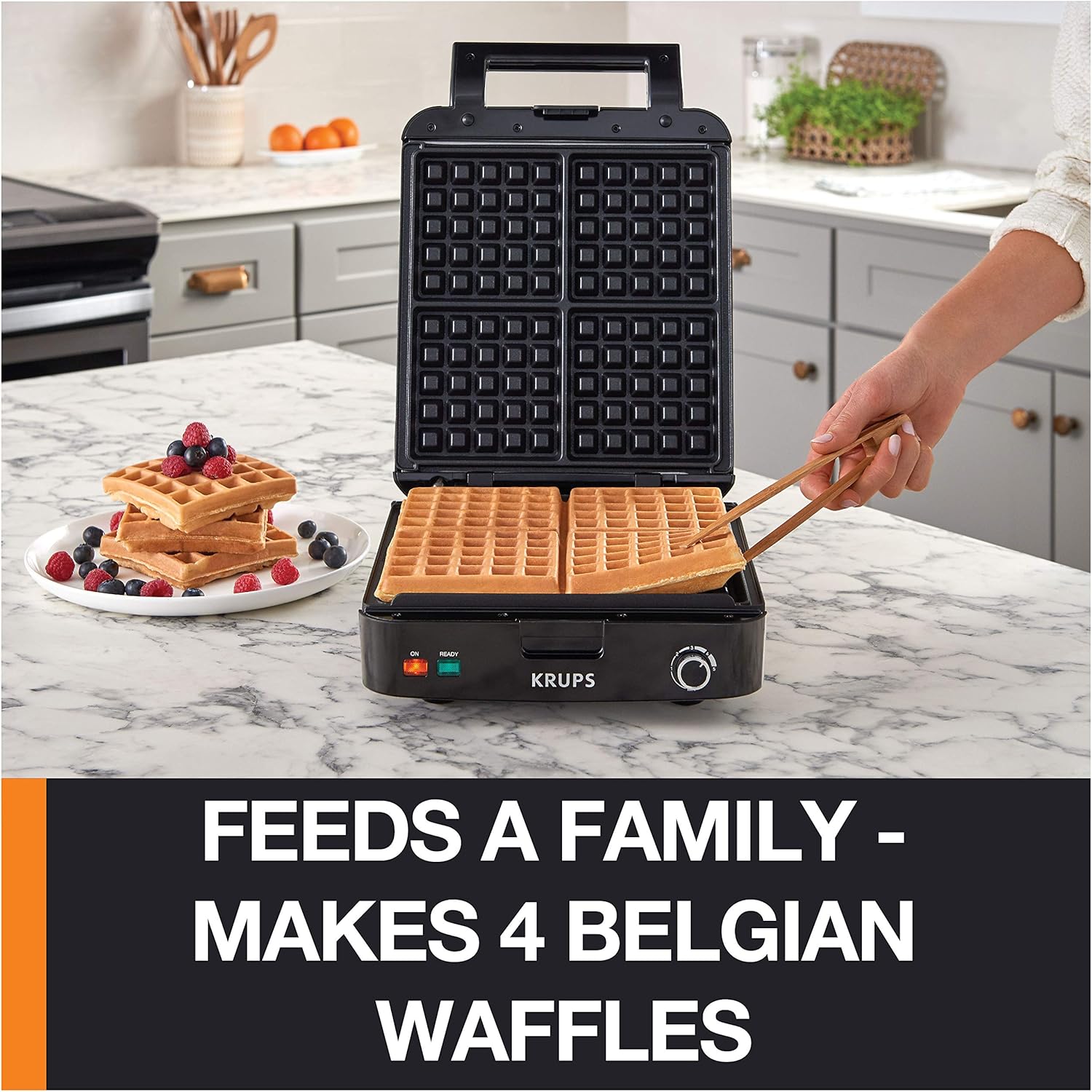 Krups Belgian Waffle Maker Waffle Maker With Removable Plates 4 Slices Black And Silver Amazon Co Uk Kitchen Home