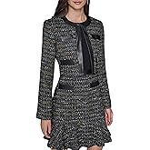 Karl Lagerfeld Womens Long Sleeve Embellished Tweed Cropped Jacket
