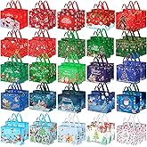 Paterr 50 Pcs Christmas large Gift Bags Bulk with Handle Reusable Totes Bulk for Gifts 12.6'' x 10'' Non Woven Gift Bags Holiday Treat Wraps Xmas Party Supplies Wrapping Favors Decoration
