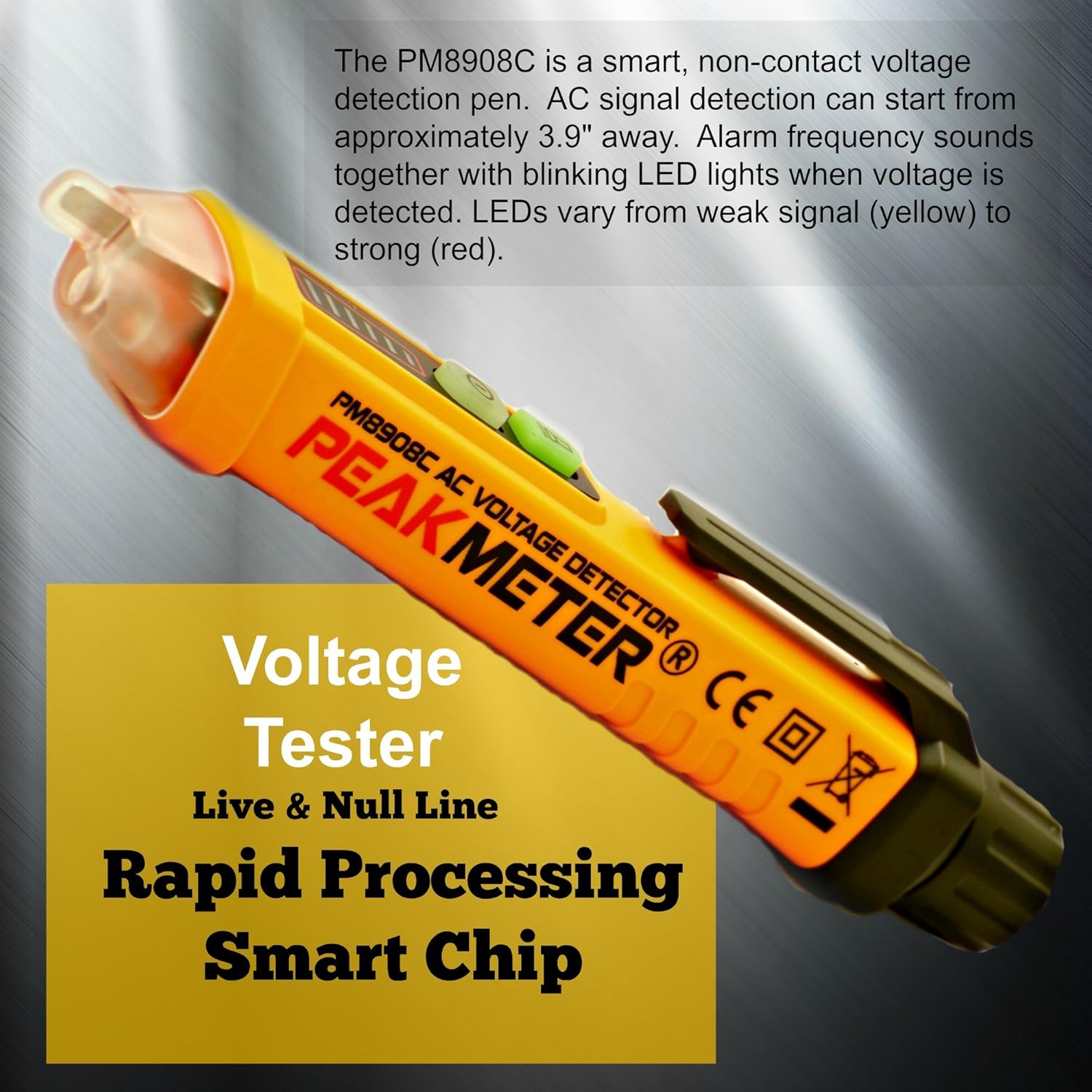 Non Contact Voltage Detector By Smart Outlet Pm8908c 12 1000v Ac Tester Led Flashlight Test Live Wire Ac Volt Current Orange Amazon Com